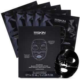 111SKIN front packaging showing five black-diamond masks, conveys premium treatment