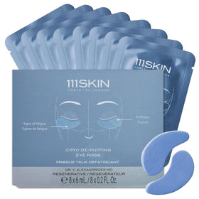 111SKIN front packaging showing blue cryo eye masks and branding for instant calm