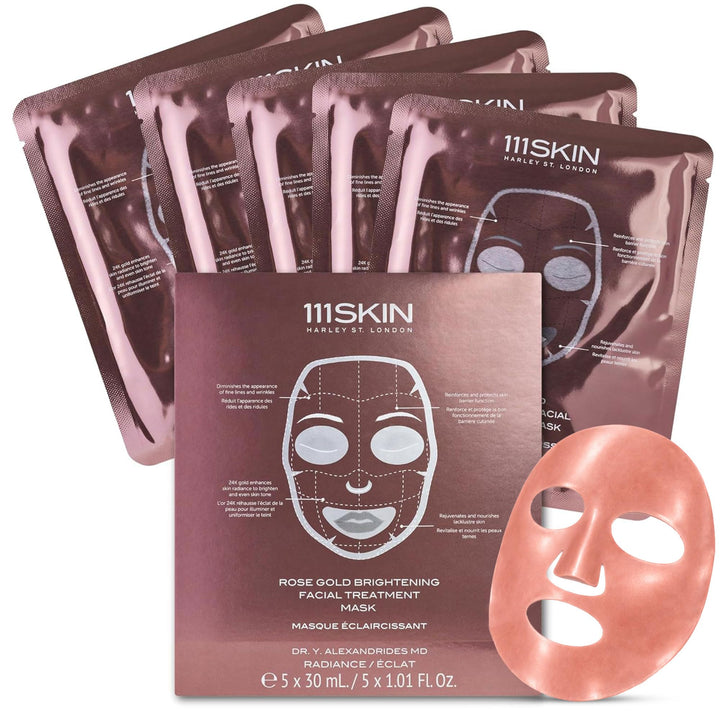 111SKIN front packaging showing set of five masks and product benefit