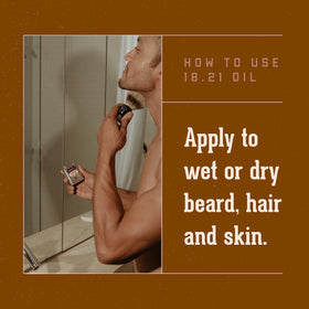 18.21 Man Made applying oil to beard with fingertips for smoother, tamed beard benefit