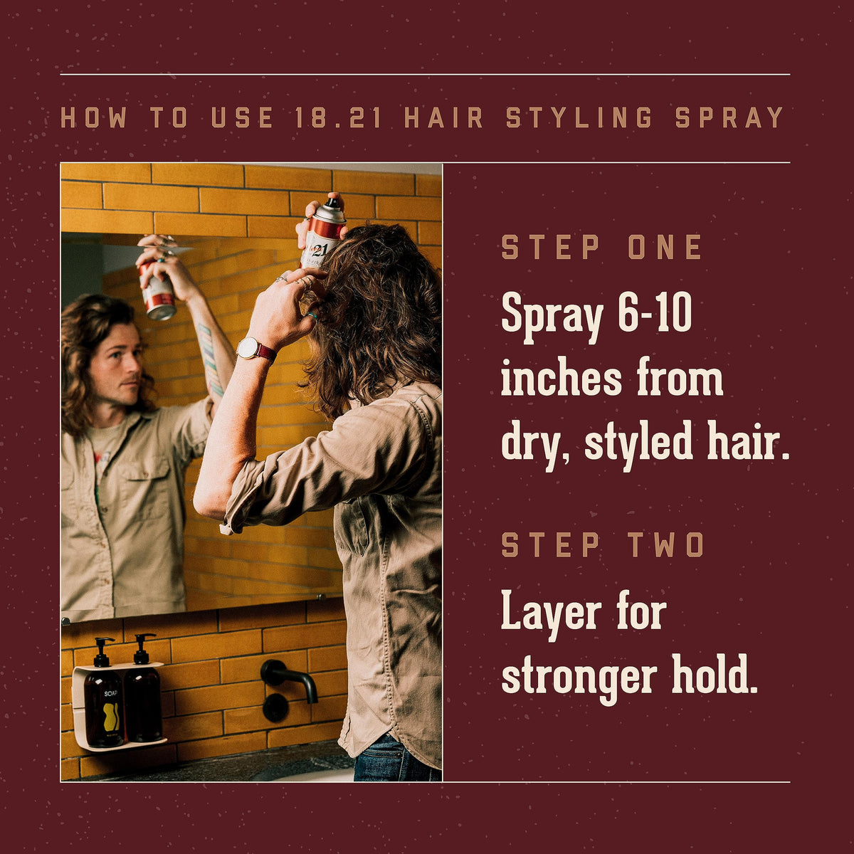 18.21 Man Made applied on styled hair demonstrating long-lasting, touchable hold