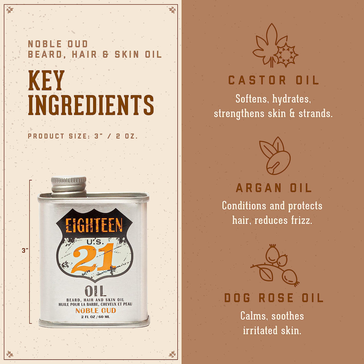 18.21 Man Made oil ingredients display highlighting natural oils and nourishing benefit