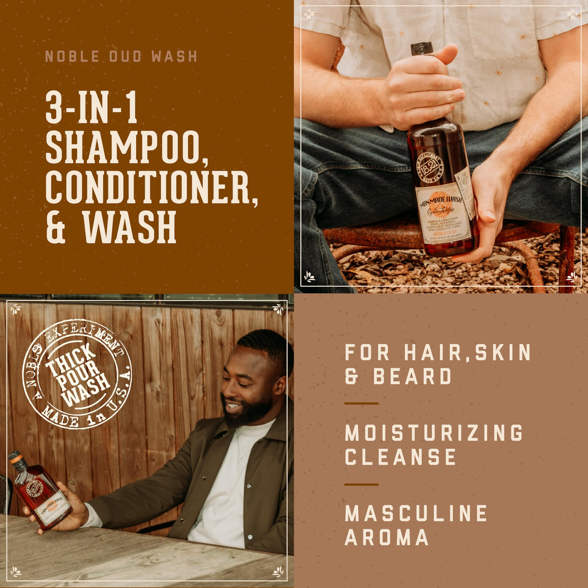 18.21 Man Made back label closeup highlighting ingredients and usage benefit