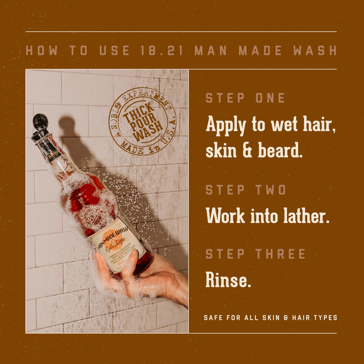 18.21 Man Made lather in hand showing foamy cleanse and conditioning benefit