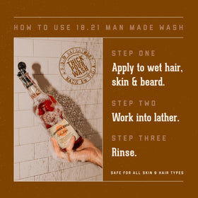 18.21 Man Made lather in hand showing foamy cleanse and conditioning benefit