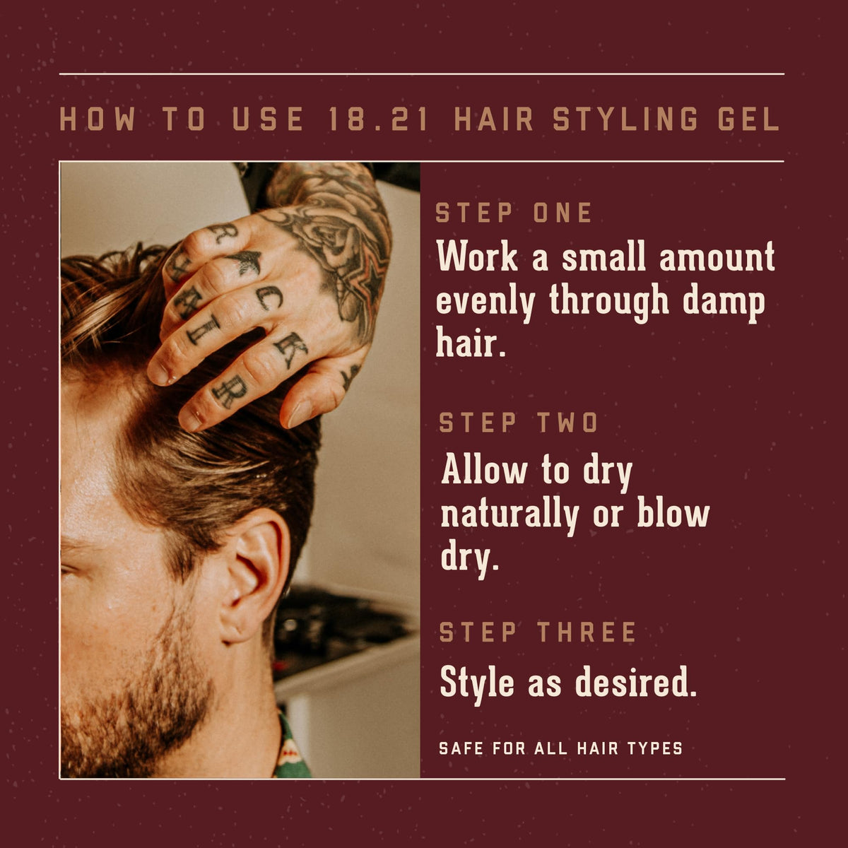 18.21 Man Made product in use with hands styling hair to demonstrate flexible hold