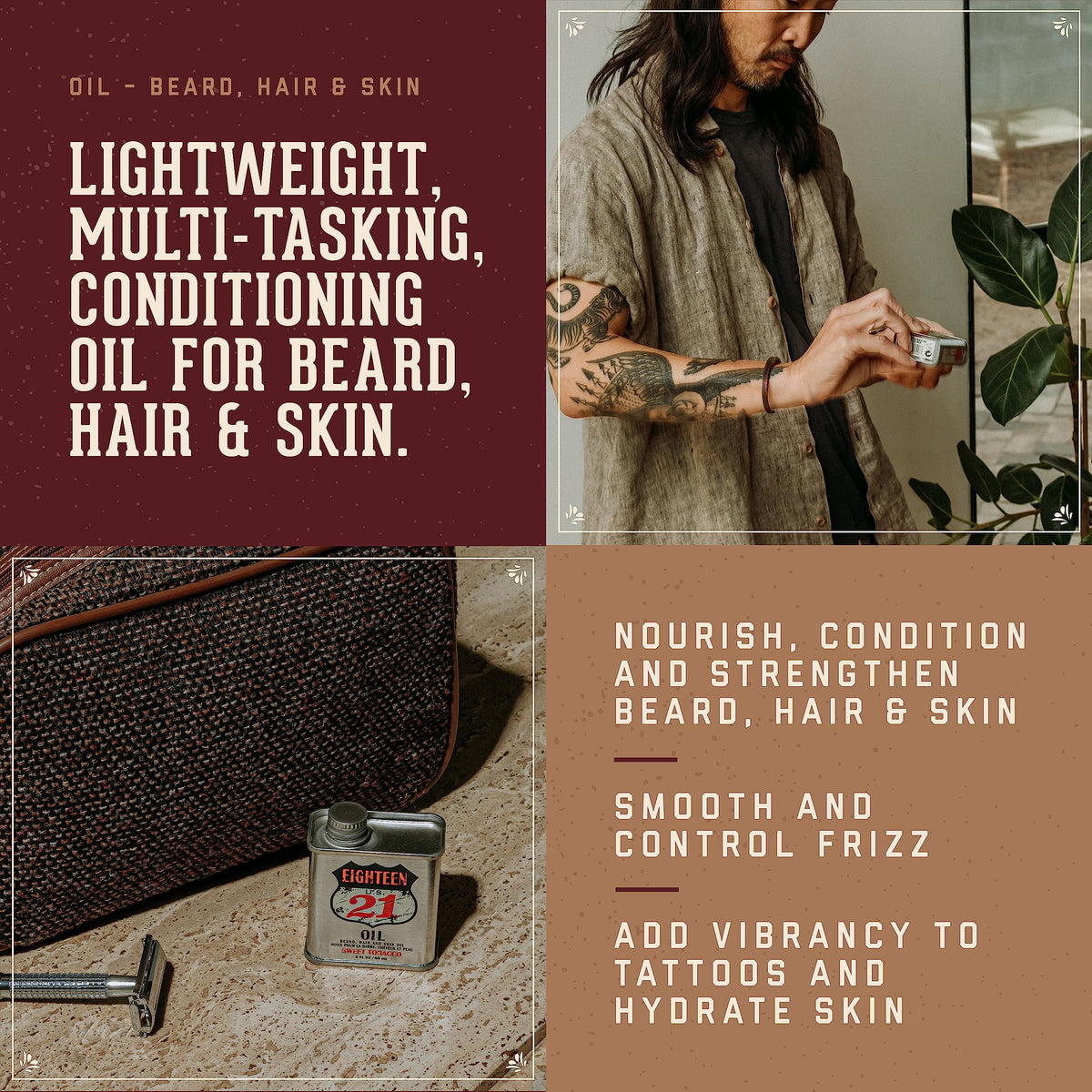 18.21 Man Made dropper applying oil to beard for quick styling benefit