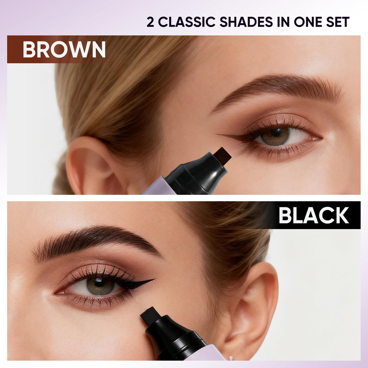 2CHILL black and brown swatches showing color payoff and matte finish
