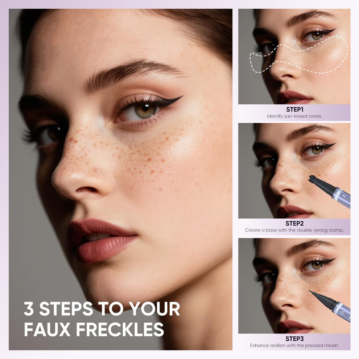 2CHILL freckle stamp applied to cheek demonstrating fast realistic freckle placement