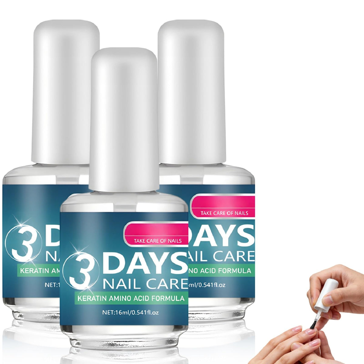 Generic 3 Days Nail Care front packaging showing trio bottles and branding for treatment