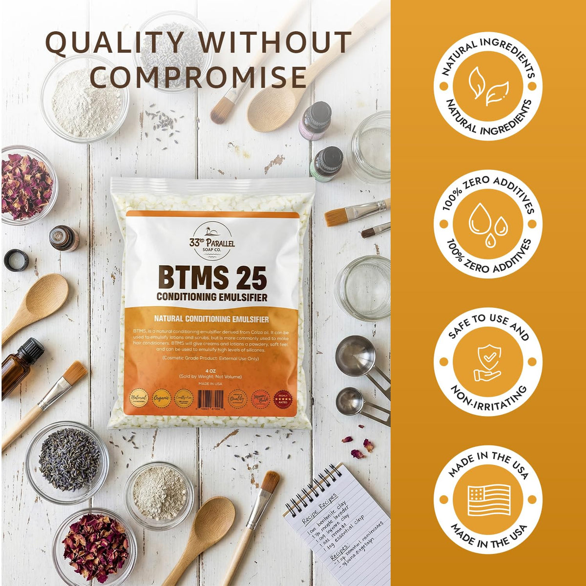33RD PARALLEL ingredient label close-up showing cosmetic grade details and formulation confidence