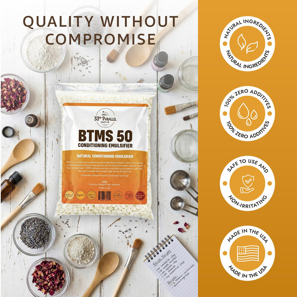 33RD PARALLEL BTMS‑50 mixed in conditioner bowl showing improved slip and spreadability