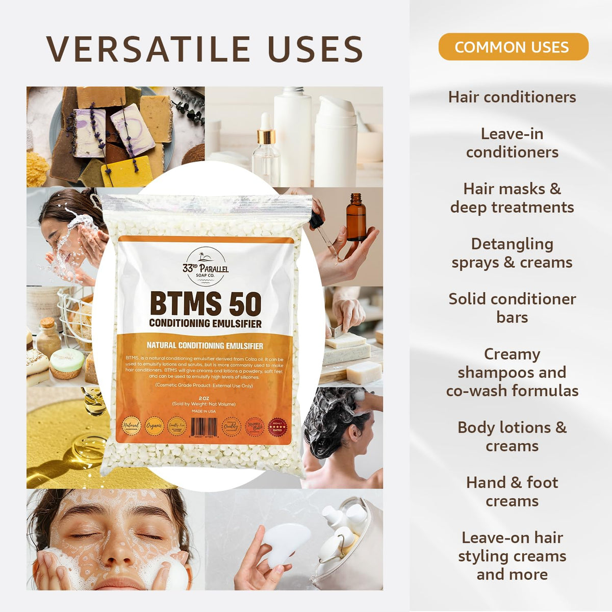 33RD PARALLEL BTMS‑50 pellet texture close‑up showing uniform granules and easy measuring