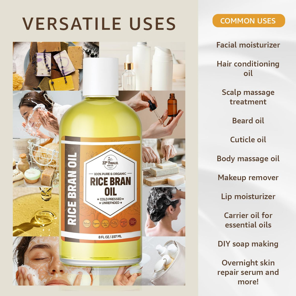 33RD PARALLEL SOAP CO. pouring oil close-up showing silky texture for easy absorption