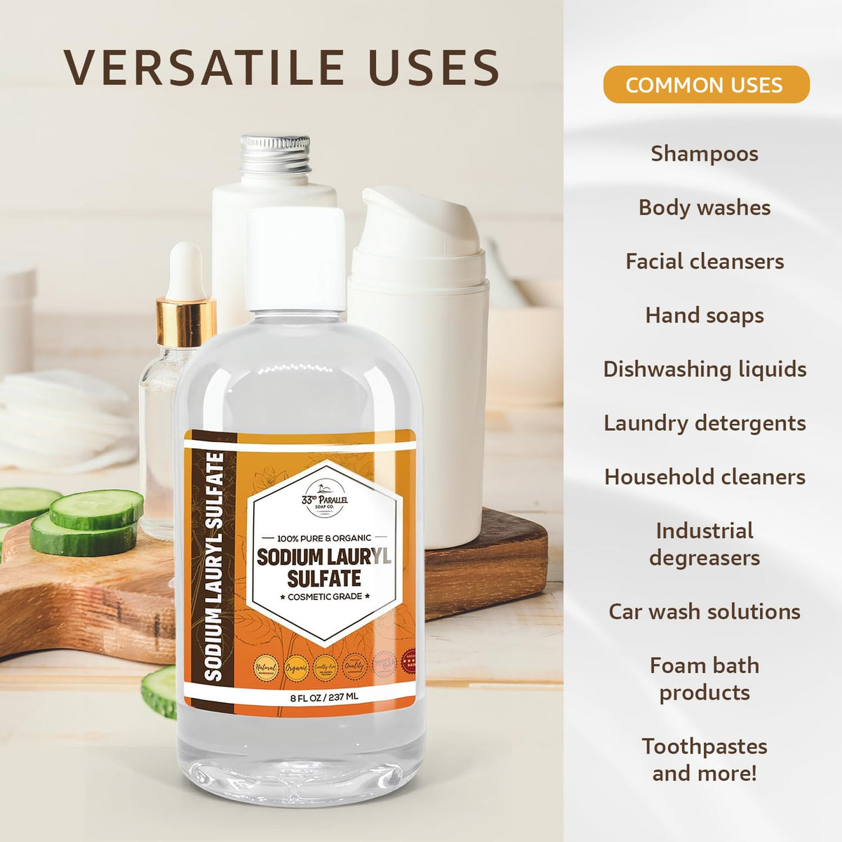 33RD PARALLEL SOAP CO. pouring SLS liquid into container demonstrating easy-to-use consistency