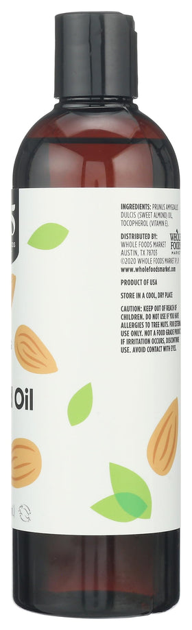 label close-up of 365 almond oil highlighting ingredient transparency and certification