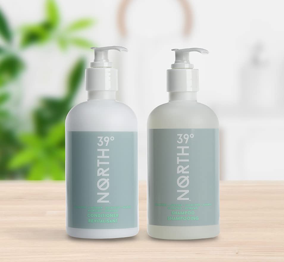 39° North close-up of label detail highlighting eucalyptus and lavender scent benefits