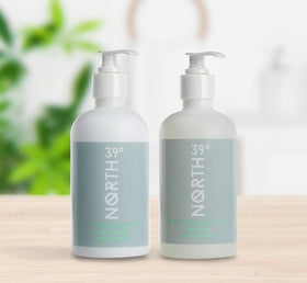 39° North close-up of label detail highlighting eucalyptus and lavender scent benefits