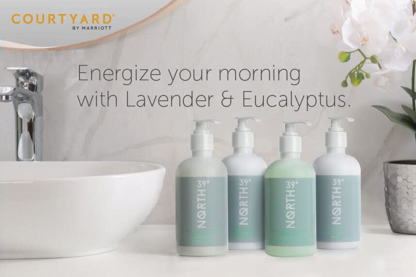 39° North bottles staged in bathroom setting showing spa-like refreshment benefit