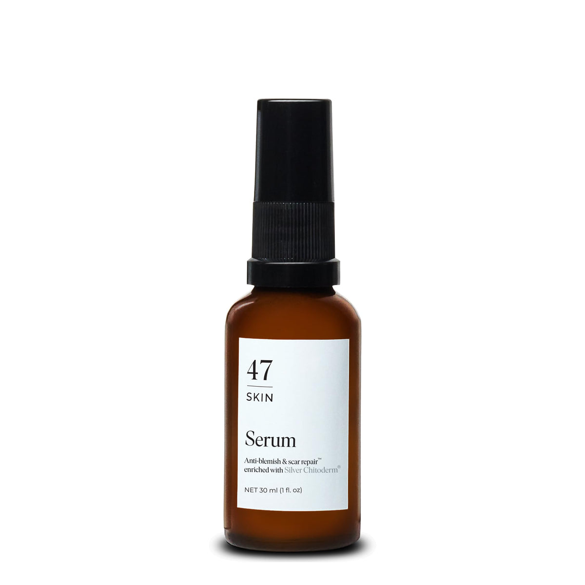 47 Skin front bottle showing serum packaging and brand clarity benefit