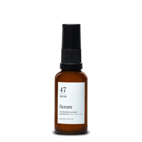 47 Skin front bottle showing serum packaging and brand clarity benefit