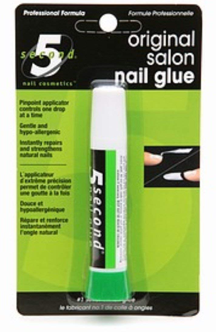 5 Second bottle front view showing label and compact size for fast, precise nail fixes