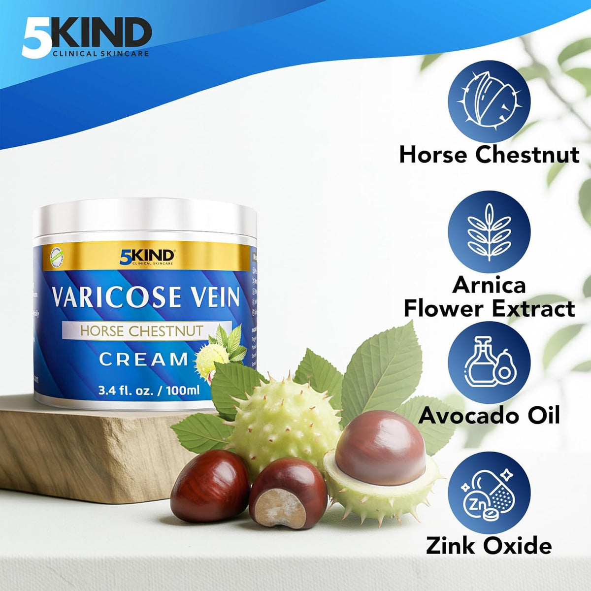 5kind clinical cream being massaged onto leg, improving comfort and skin appearance
