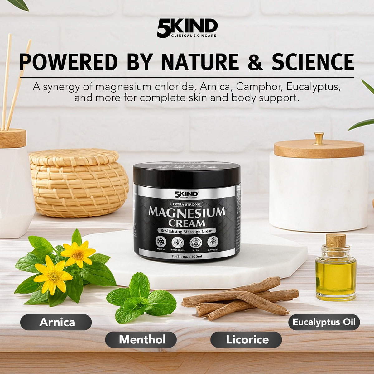 5Kind cream applied to knee demonstrating targeted massage benefit support for joints