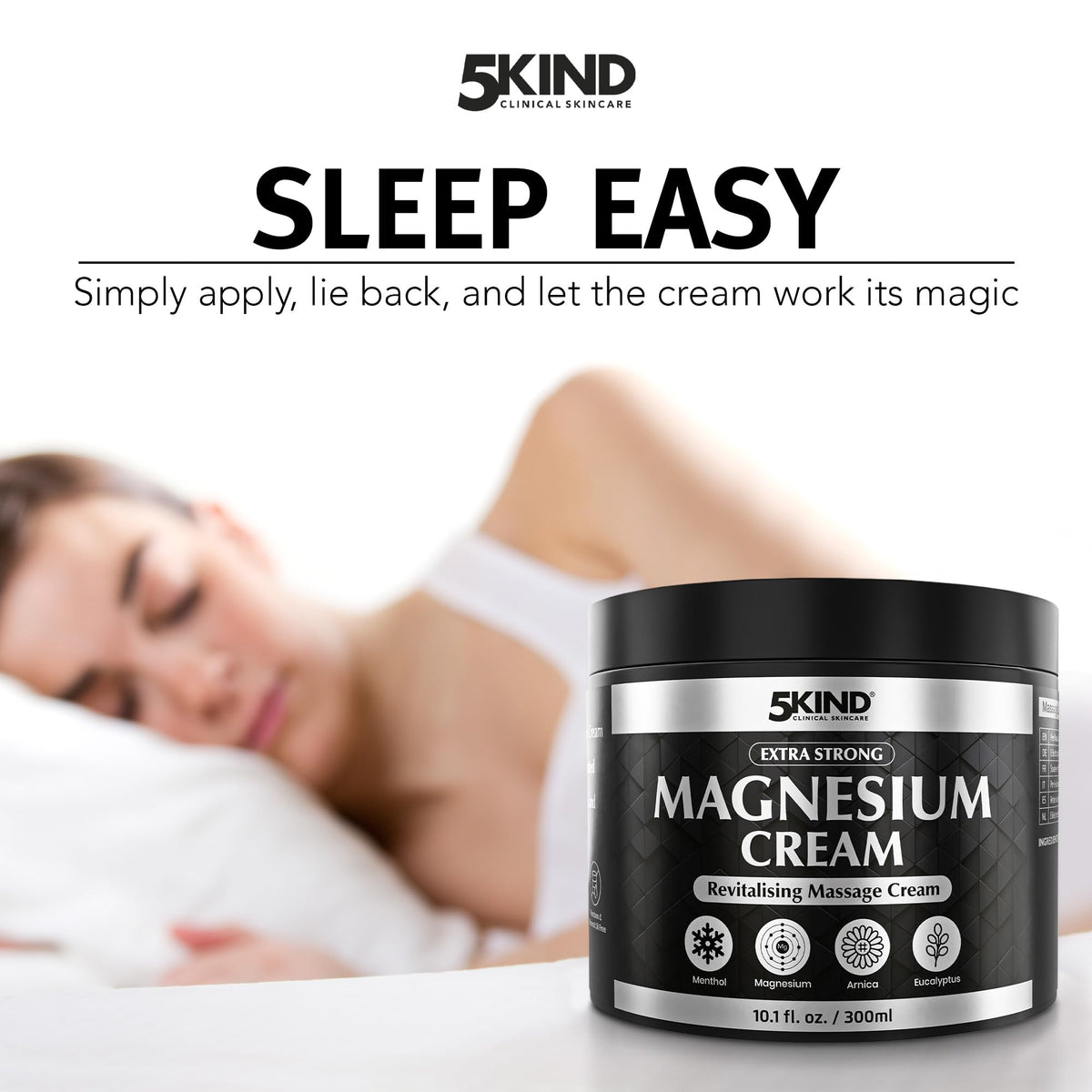 5Kind magnesium cream close-up of menthol and eucalyptus for cooling sensation benefit