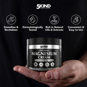 5Kind magnesium cream being dispensed on hand for easy targeted application benefit