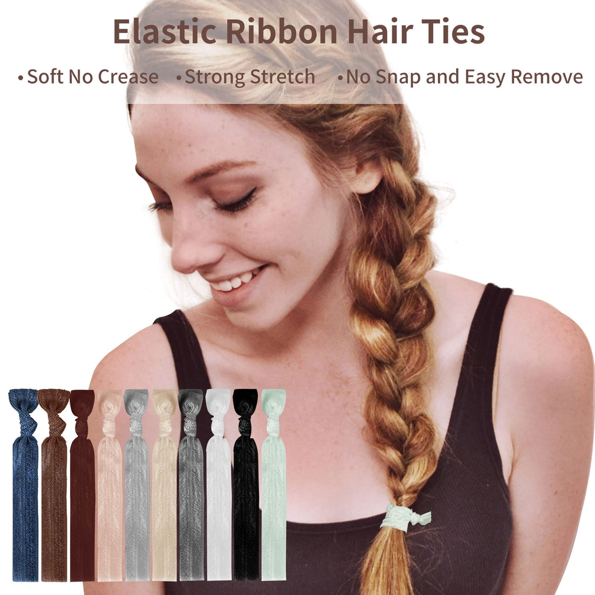 79STYLE woman tying hair before yoga showing sweat-ready, crease-free benefit
