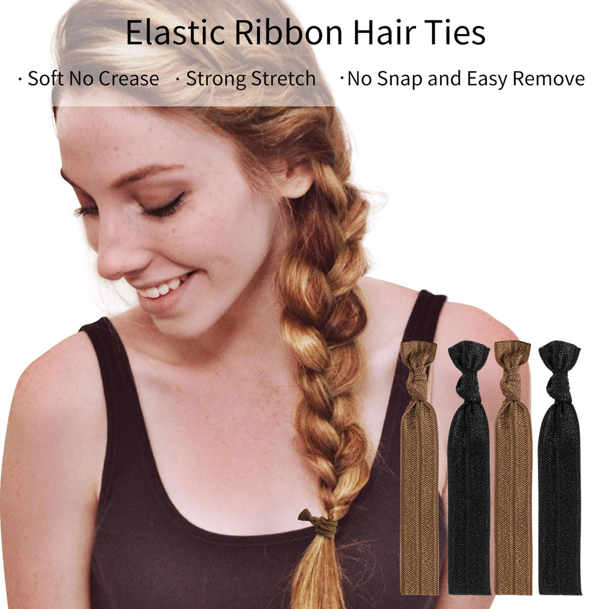 79STYLE hair tie in a ponytail on dark hair demonstrating gentle hold