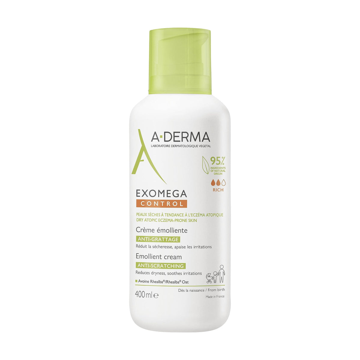 A-Derma Exomega cream 400ml front tube showing label and gentle oat benefits