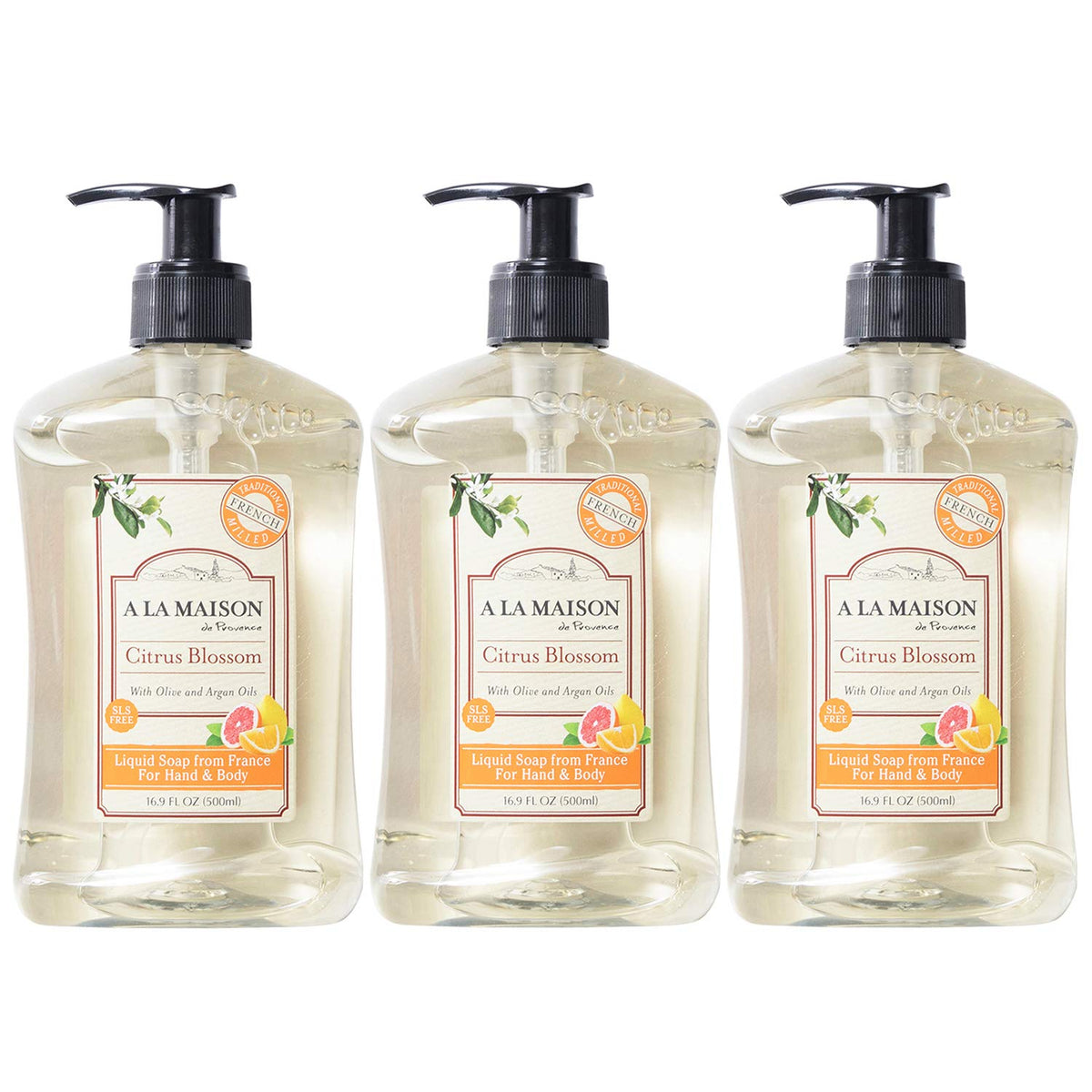 A LA MAISON front packaging showing three bottles and citrus labels, highlighting value