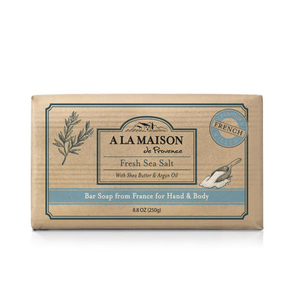A LA MAISON front packaging shows sea salt soap, highlighting premium quality