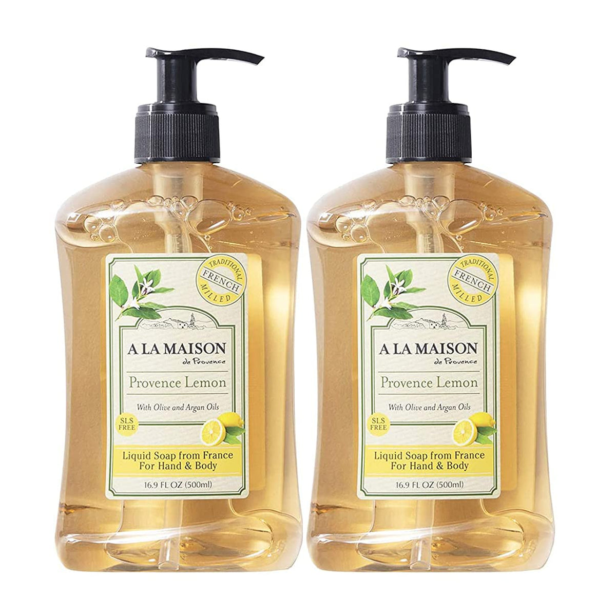 A LA MAISON front bottle showing Provence Lemon and size, highlights gentle clean