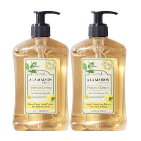 A LA MAISON front bottle showing Provence Lemon and size, highlights gentle clean