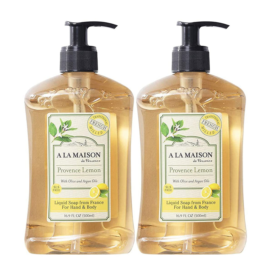 A LA MAISON front bottle showing Provence Lemon and size, highlights gentle clean