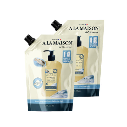 A LA MAISON front packaging showing fresh sea salt scent and refill benefits
