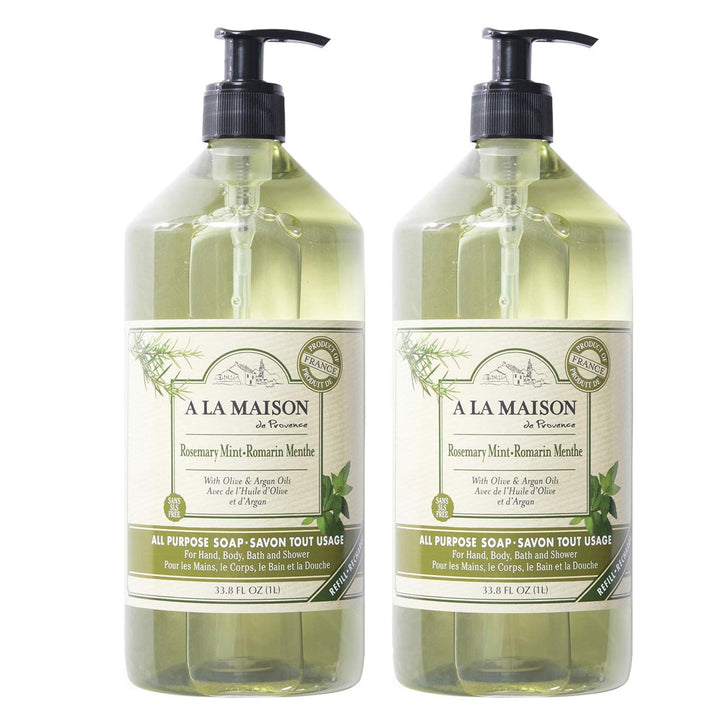 A LA MAISON front packaging showing rosemary mint and large bottle convenience