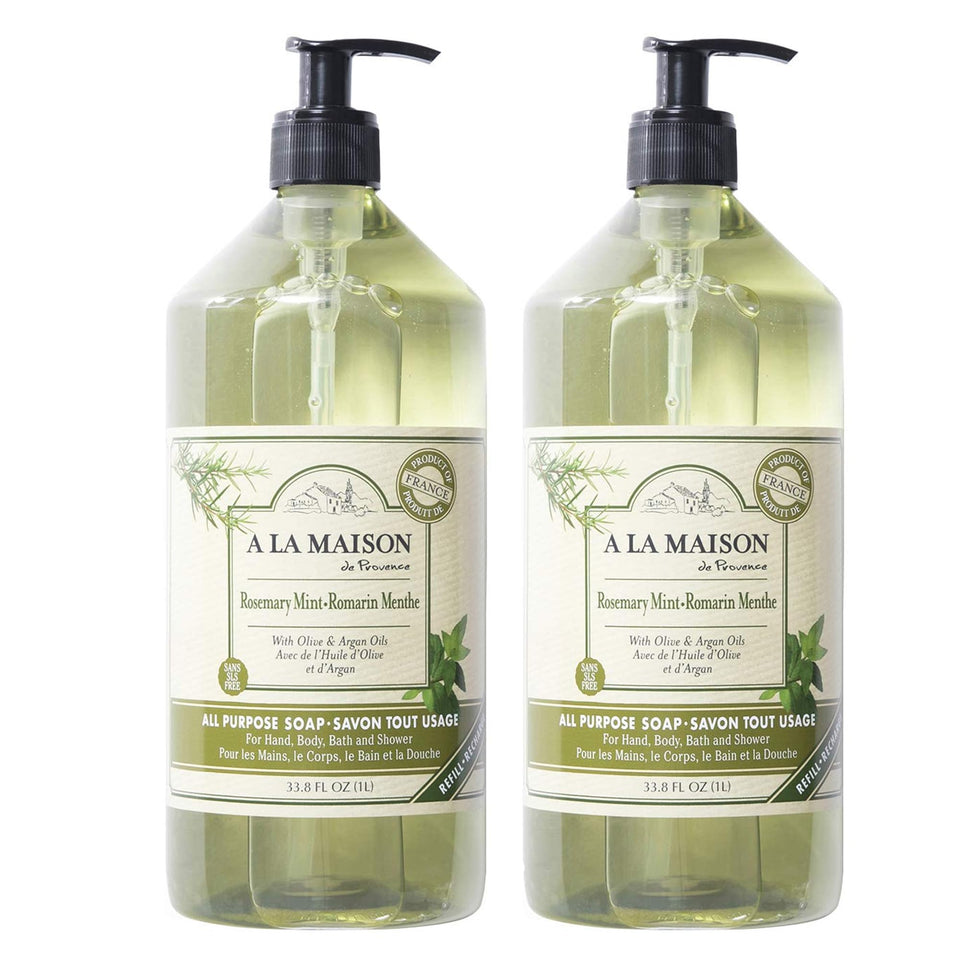 A LA MAISON front packaging showing rosemary mint and large bottle convenience