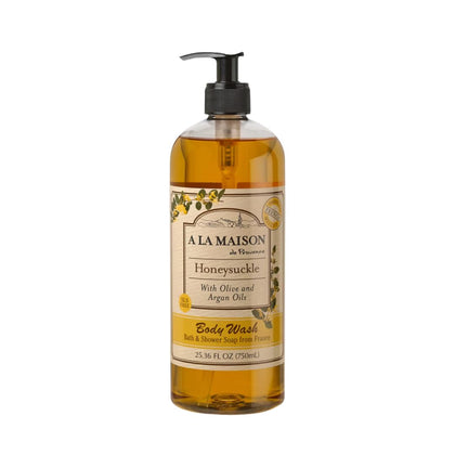 A LA MAISON front packaging showing honeysuckle bottle and benefits