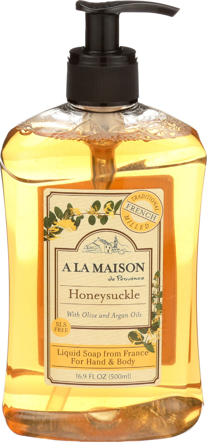 A LA MAISON front bottle showing honeysuckle label and clean design for easy recognition