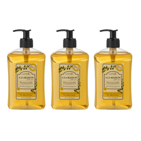 A LA MAISON front bottle showing pump and honeysuckle scent benefit