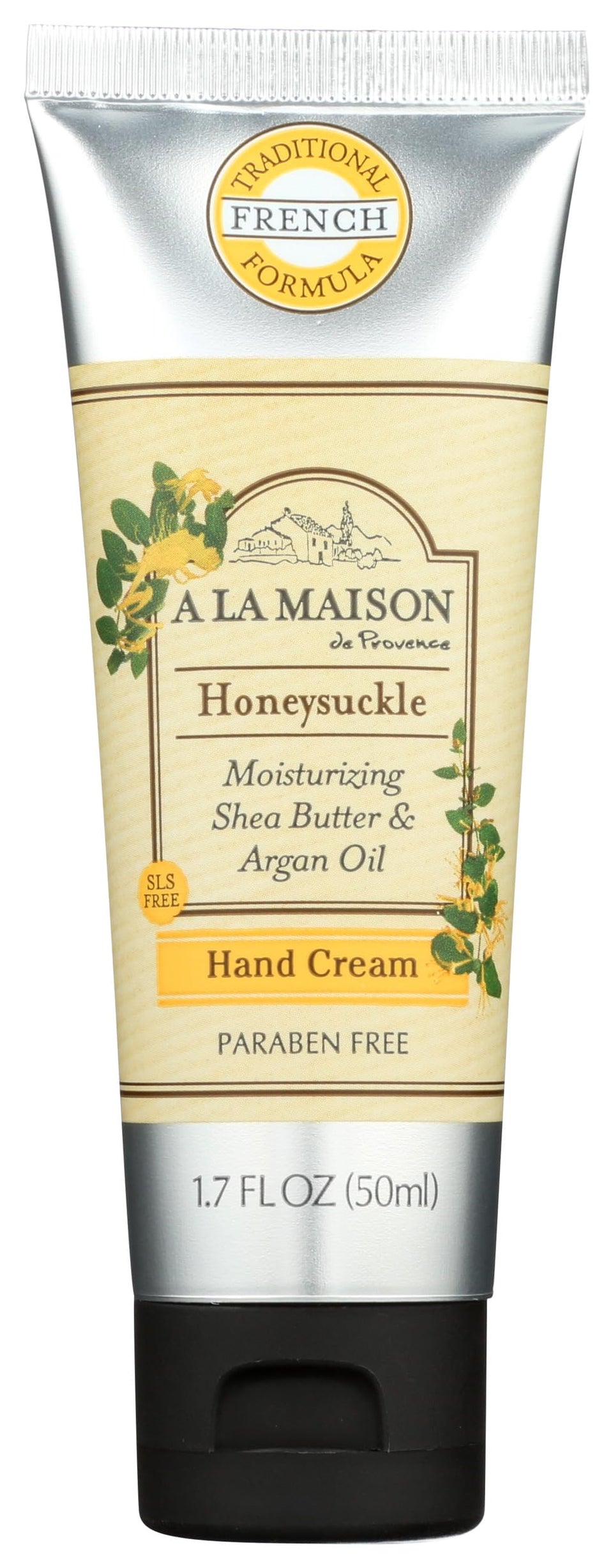 A LA MAISON honeysuckle front tube showing compact travel-friendly pack and soothing scent