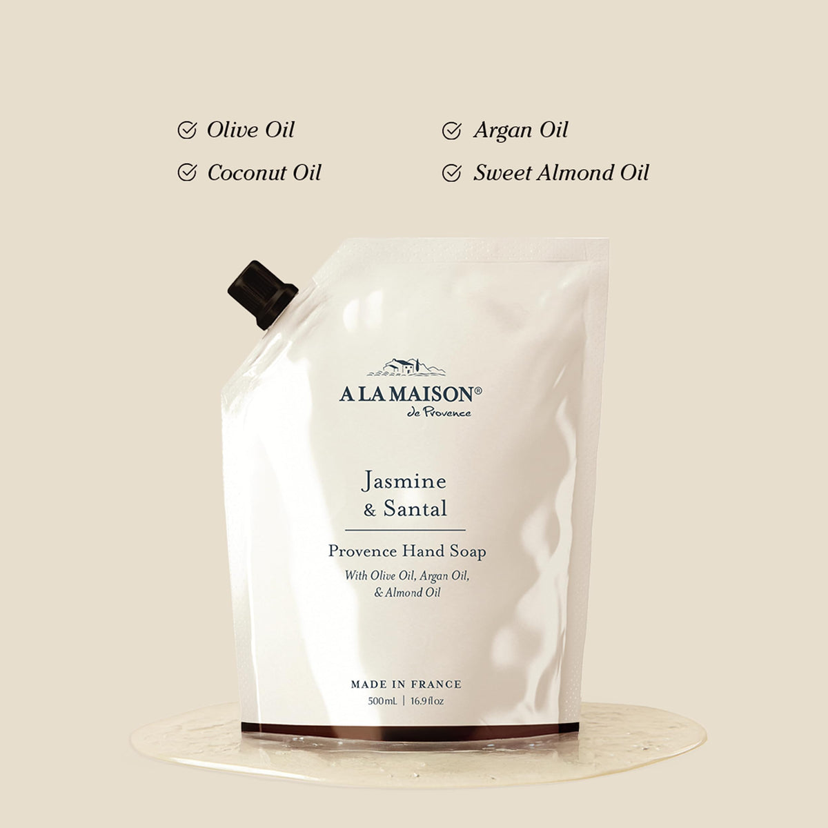 A LA MAISON close-up of creamy lather texture demonstrating gentle cleanse