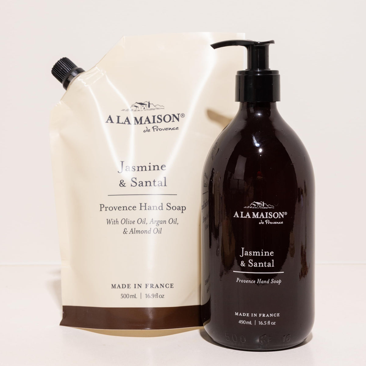A LA MAISON pouch styled on bathroom counter adding elegant aroma and decor