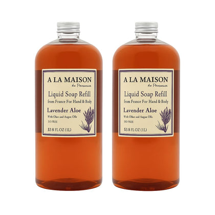 A LA MAISON front packaging showing 33.8 fl oz refill bottle and lavender scent benefit