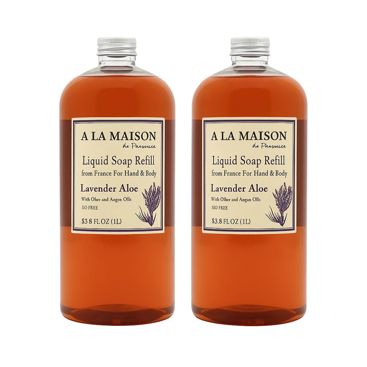 A LA MAISON front packaging showing 33.8 fl oz refill bottle and lavender scent benefit