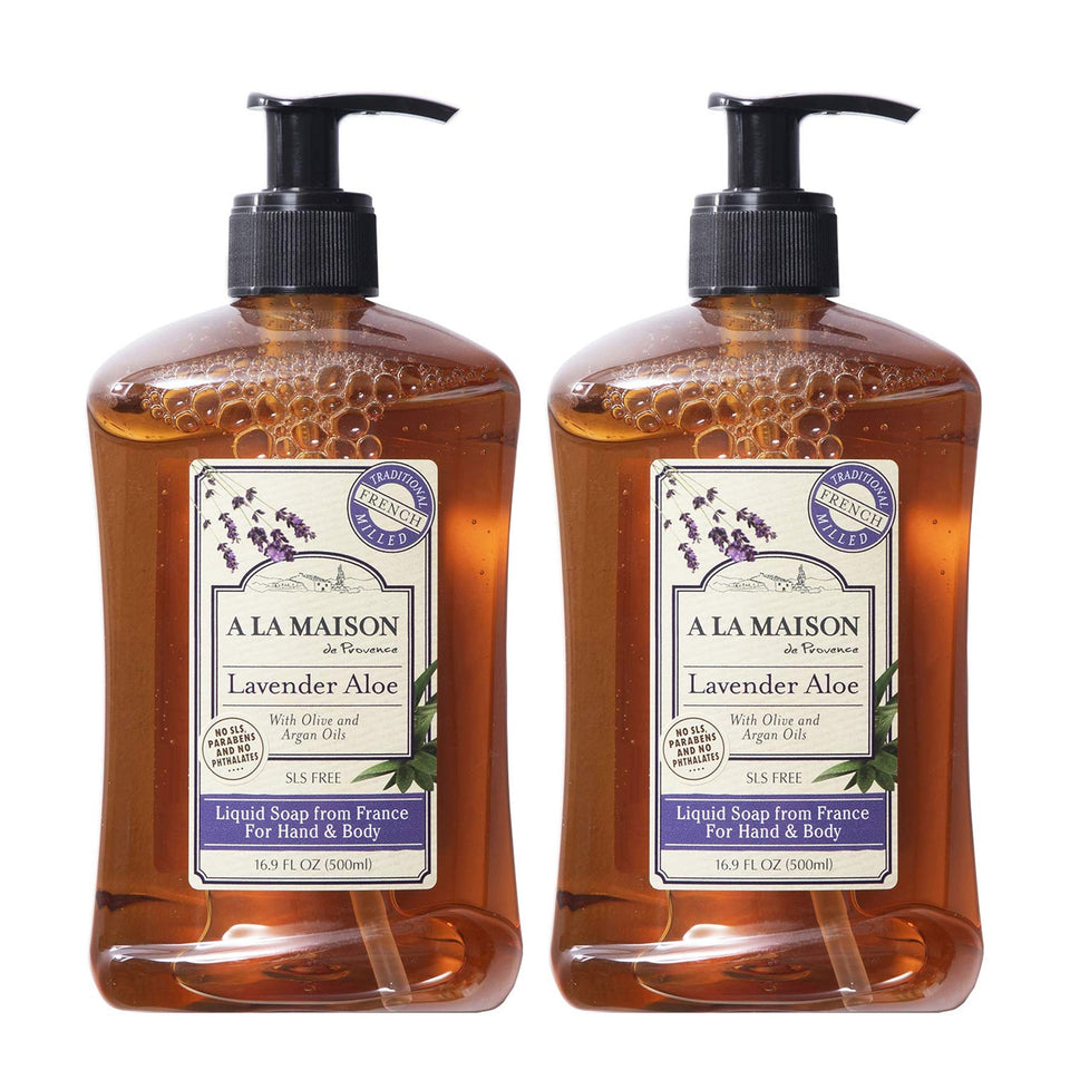 A LA MAISON front packaging showing two 16.9 oz bottles and lavender scent benefit